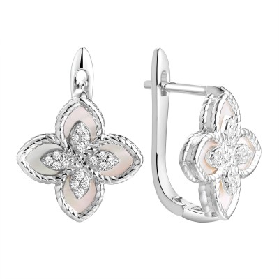 Серьги серебряные с жемчугом и фианитами «Lace Blossom» Fresh Jewelry (арт.PI-E04286-X-W-PN-X-W)