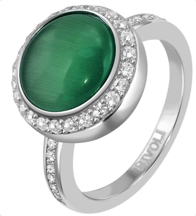 Кольцо из серебра с кошачим глазом и куб. цирконием (Арт.fgr-4-10-h-45-s)