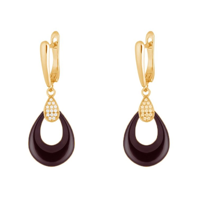 Серьги из серебра с керамикой и фианитом (Арт.tc-e00970-br-g-x-x-w)
