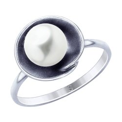 Кольцо из чернёного серебра с жемчугом (Арт.95010124)