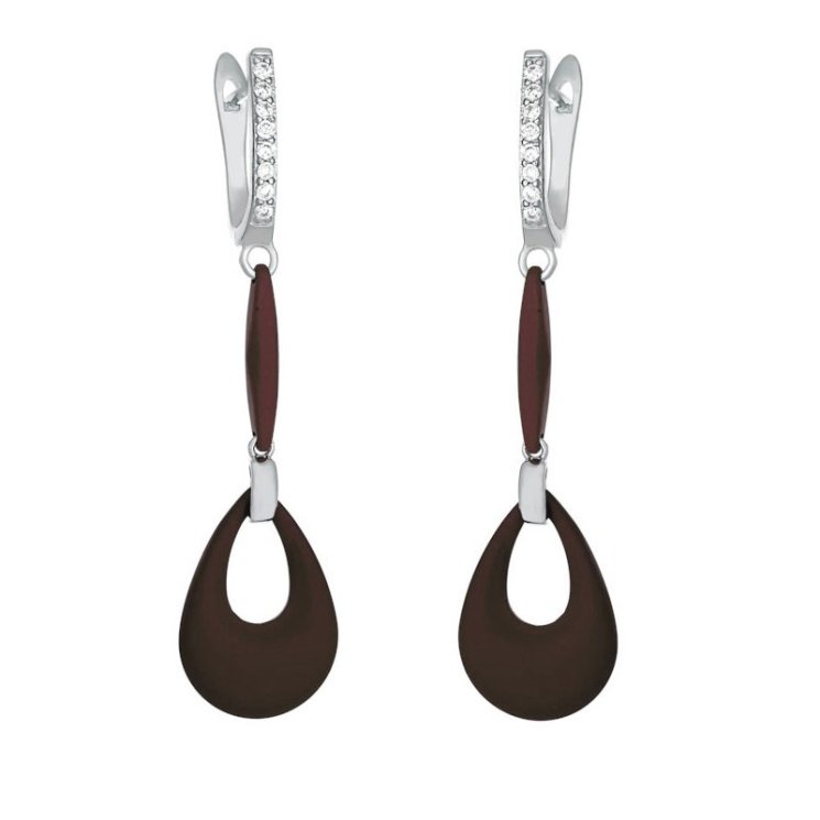 Серьги из серебра с керамикой и куб. цирконием (Арт.tm-e00097-br-w-x-x-w)