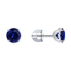 Серьги из серебра с синими корунд (синт.) (Арт.88020060)