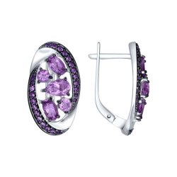 Серьги из серебра с аметистами и сиреневыми фианитами (Арт.92021498)