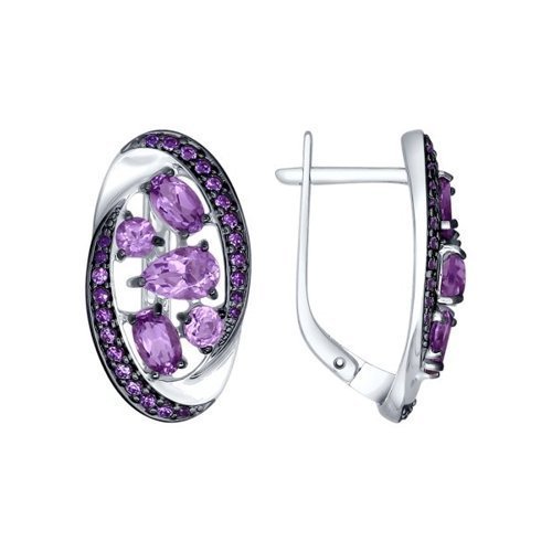 Серьги из серебра с аметистами и сиреневыми фианитами (Арт.92021498)