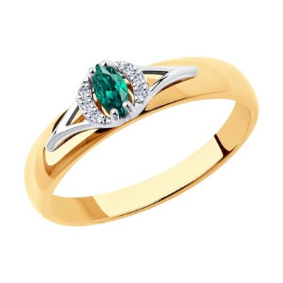 Кольцо из комбинированного золота с бриллиантами и изумрудом (Арт.3010520)