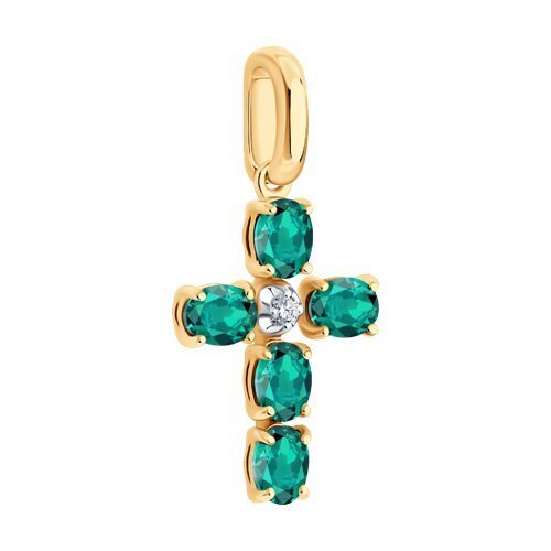 Подвеска из золота с бриллиантом и изумрудами (Арт.3030217)