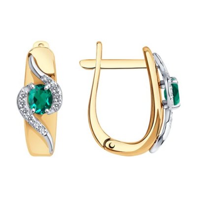 Серьги из комбинированного золота с бриллиантами и изумрудами (Арт.3020399)