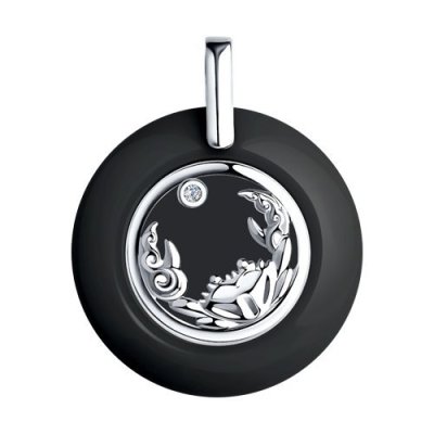 Подвеска из серебра с керамической вставкой и фианитом. знак зодиака рак (Арт.94-130-01253-1)