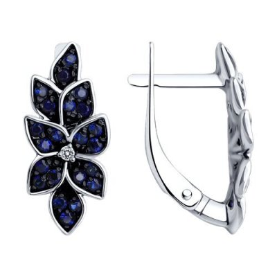 Серьги золото 585 с бриллиантами и корундами «Ночная орхидея» Соколов (арт.72-00314-3)