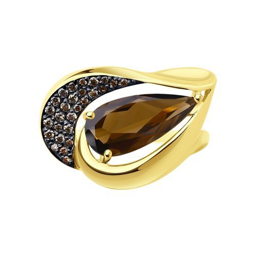 Кольцо золотое с раухтопазом и фианитами «Туманный Шик» Соколов (арт.714808-2)