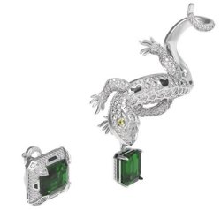 Серьги из золота с бриллиантом и изумрудом Русские Самоцветы (Арт.38221)