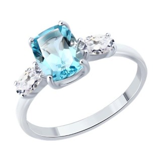 Кольцо из серебра с топазом и фианитами «Морской Рассвет» Соколов (арт.92014657)