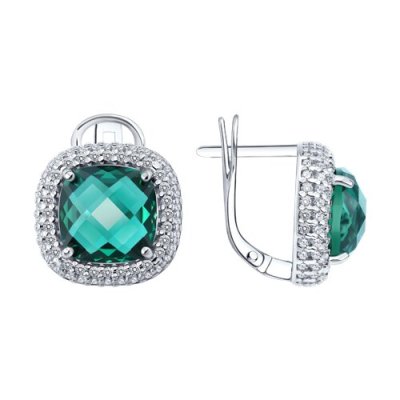 Серьги из серебра с кварцем и фианитами «Изумрудный Шарм» SOKOLOV (арт.92023194)