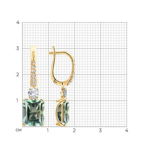 Серьги золотые пробы 585 с празиолитом (Арт.728551)