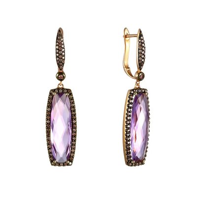 Серьги из золота с аметистом и бриллиантом (Арт.aase2917_sr_dn_am_yg)