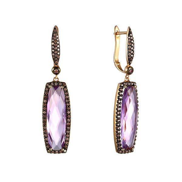 Серьги из золота с аметистом и бриллиантом (Арт.aase2917_sr_dn_am_yg)