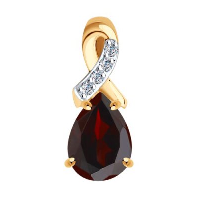 Кулон золотой с гранатом и фианитами «Алая капля» Соколов (арт.732360)