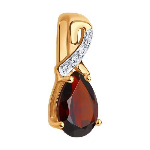 Кулон золотой с гранатом и фианитами «Алая капля» Соколов (арт.732360)
