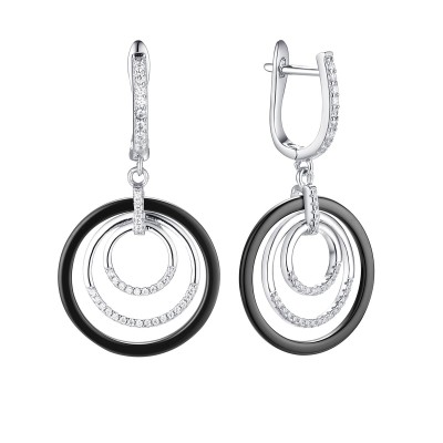 Серьги серебряные с керамикой и фианитами «Черно‑белый ореол» Fresh Jewelry (арт.TC-E00614-B-W-X-X-W)