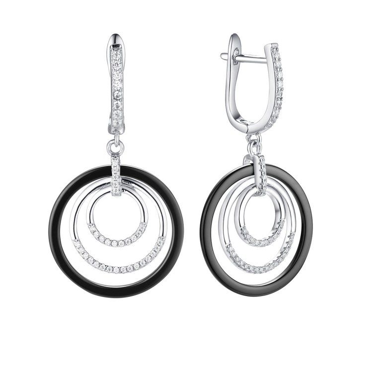 Серьги из серебра с керамикой и фианитом (Арт.tc-e00614-b-w-x-x-w)