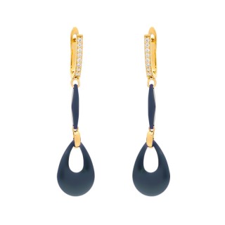 Серьги с керамикой и куб. цирконием «Черная капля» Fresh Jewelry (арт.TM-E00097-Вl-G-X-X-W)