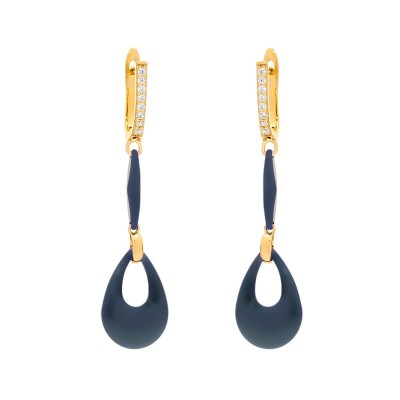 Серьги с керамикой и куб. цирконием «Черная капля» Fresh Jewelry (арт.TM-E00097-Вl-G-X-X-W)