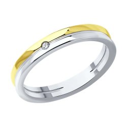 Обручальное кольцо из золочёного серебра с бриллиантом (Арт.87010092)