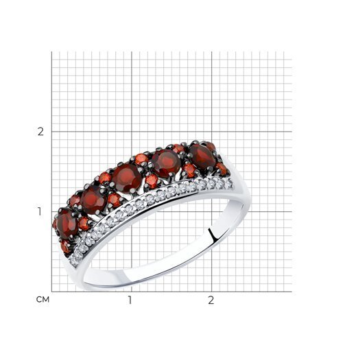 Кольцо из серебра с гранатами и фианитами (Арт.92011284)