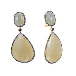 Серьги из золота с бриллиантом и корундом (Арт.me32652-br-bl-bs-yg_dl_dn_sa_cr_yg)