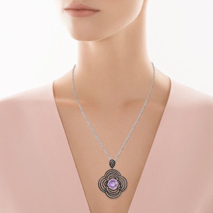 Цепь из белого золота с аметистом и сапфиром (Арт.pt-32215_tsp_bsa_am_wg)