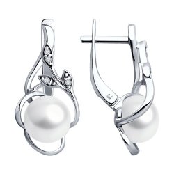 Серьги из серебра с жемчугом и фианитами (Арт.92022999)