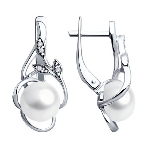 Серьги из серебра с жемчугом и фианитами (Арт.92022999)