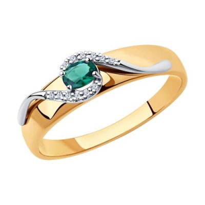 Кольцо из комбинированного золота с бриллиантами и изумрудом (Арт.3010522)