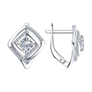 Серьги из серебра с фианитами «Сияние квадрата» Соколов (арт.00740)