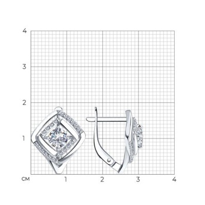 Серьги из серебра с фианитами «Сияние квадрата» Соколов (арт.00740)