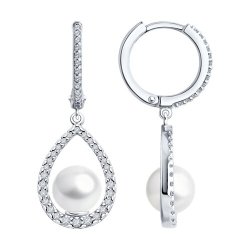 Серьги из серебра с жемчугом и фианитами (Арт.94026607)