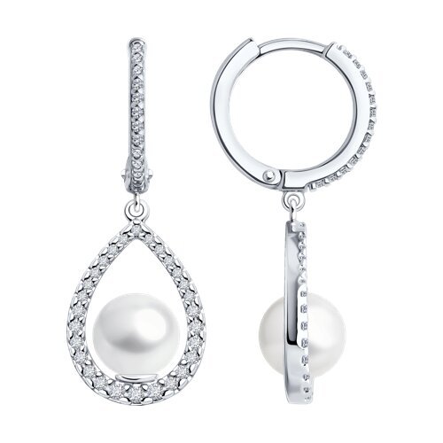 Серьги из серебра с жемчугом и фианитами (Арт.94026607)