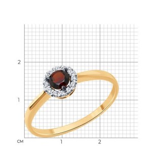 Кольцо золотое с гранатом и фианитами «Алая Орбита» Соколов (арт.51-310-01744-3)