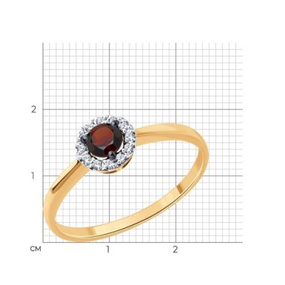 Кольцо золотое с гранатом и фианитами «Алая Орбита» Соколов (арт.51-310-01744-3)