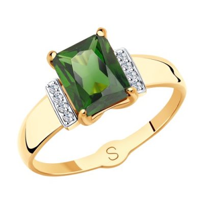 Кольцо золотое с ситаллом и фианитами «Изумрудный Шарм» Соколов (арт.715417)