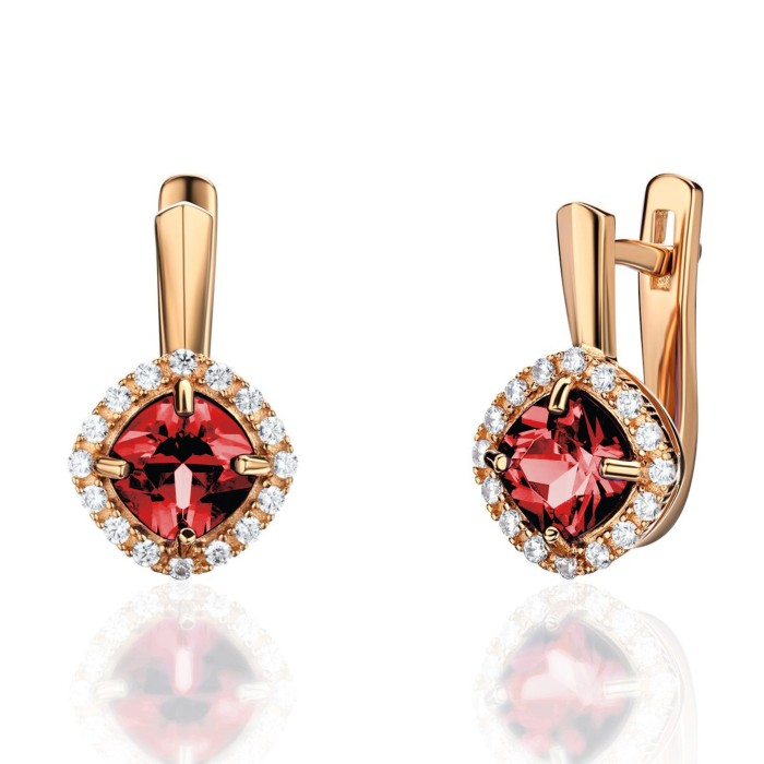 Серьги золото с гранатом и фианитами «New colour» Estet (арт.01С3115434-2)