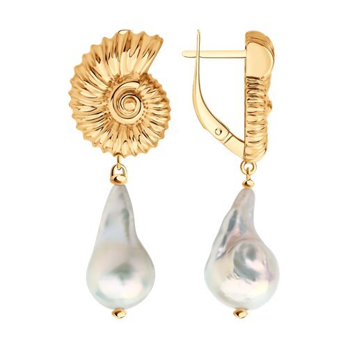 Серьги из золочёного серебра с жемчугом «Аммонит мечты» Соколов (арт.93-321-00018-1)