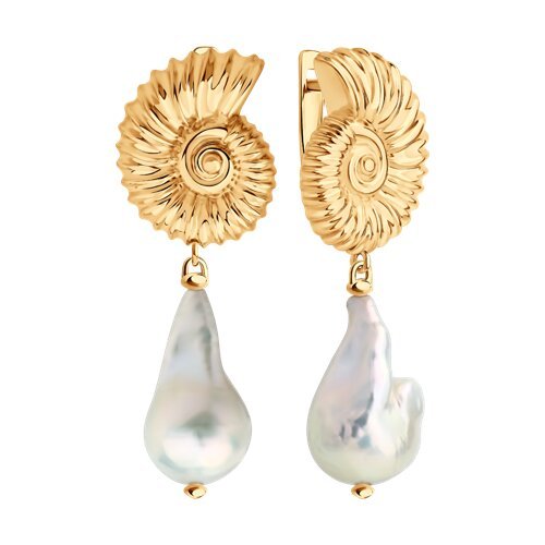 Серьги из золочёного серебра с жемчугом «Аммонит мечты» Соколов (арт.93-321-00018-1)