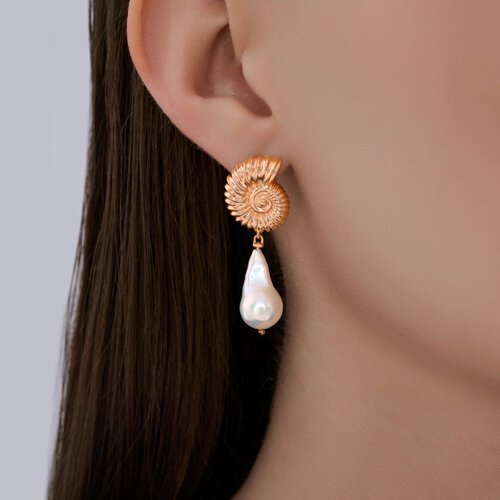 Серьги из золочёного серебра с жемчугом «Аммонит мечты» Соколов (арт.93-321-00018-1)