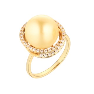 Кольцо с жемчугом и фианитами «Golden Aura» Fresh Jewelry (арт.PI-R00785-X-L-ST705-X-W)