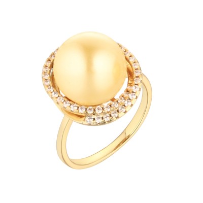 Кольцо с жемчугом и фианитами «Golden Aura» Fresh Jewelry (арт.PI-R00785-X-L-ST705-X-W)