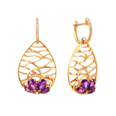Серьги из золота с аметистом и бриллиантом (Арт.e46618a0s14r002_am_pink)