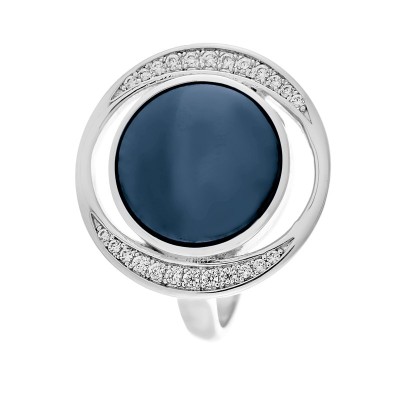 Кольцо серебряное с керамикой и фианитами «Лунный Диск» Fresh Jewelry (арт.TC-R01096-Вl-W-X-X-W)