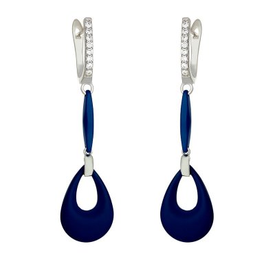 Серьги серебряные с керамикой и фианитами «Midnight Drop» Fresh Jewelry (арт.TM-E00097-Вl-W-X-X-W)