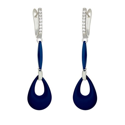 Серьги серебряные с керамикой и фианитами «Midnight Drop» Fresh Jewelry (арт.TM-E00097-Вl-W-X-X-W)